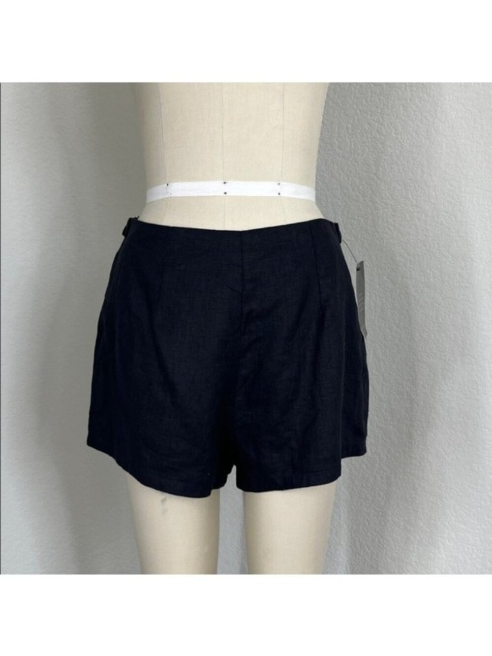 Posse Linen Black D Ring Slider Flat Front Shorts